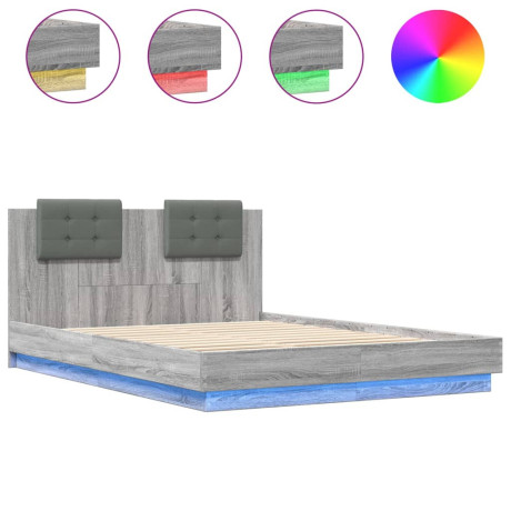 vidaXL Bedframe met hoofdbord en LED grijs sonoma eiken 150x200 cm afbeelding2 - 1