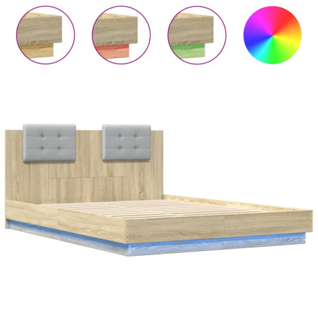 vidaXL Bedframe met hoofdbord en LED sonoma eikenkleurig 140x200 cm afbeelding2 - 1