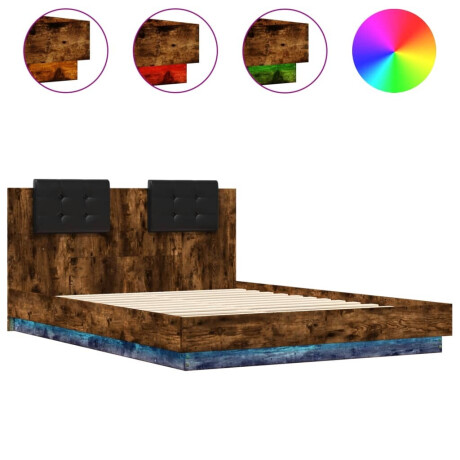 vidaXL Bedframe met hoofdbord en LED gerookt eikenkleur 140x200 cm afbeelding2 - 1