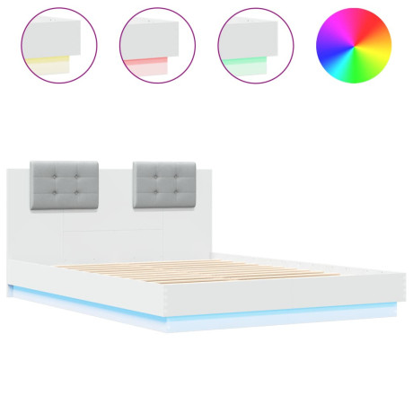 vidaXL Bedframe met hoofdeinde en LED-verlichting wit 120x200 cm afbeelding2 - 1