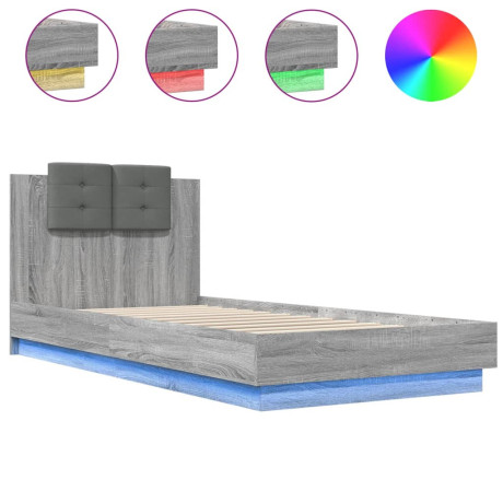 vidaXL Bedframe met hoofdbord en LED grijs sonoma eiken 100x200 cm afbeelding2 - 1