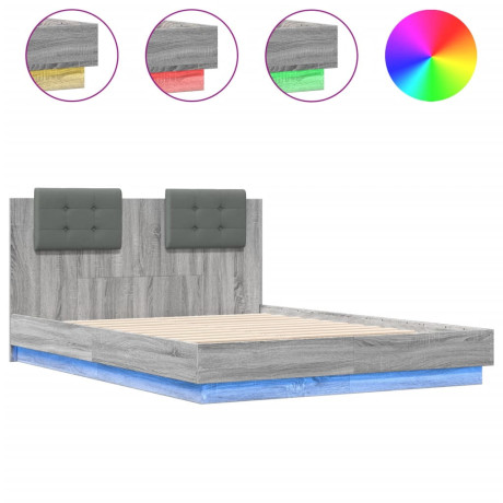 vidaXL Bedframe met hoofdbord en LED grijs sonoma eikenkleur 140x190cm afbeelding2 - 1