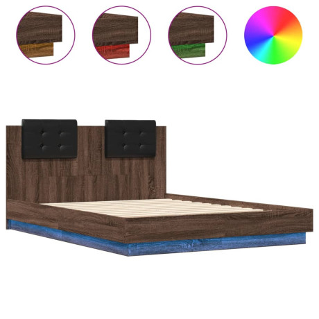 vidaXL Bedframe met hoofdbord en LED bruin eikenkleur 140x190 cm afbeelding2 - 1