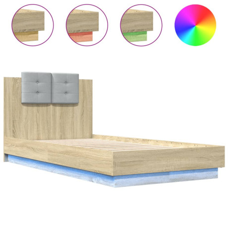 vidaXL Bedframe met hoofdbord en LED sonoma eikenkleurig 90x190 cm afbeelding2 - 1