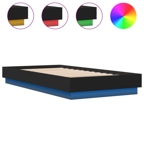 vidaXL Bedframe met LED-verlichting zwart 75x190 cm afbeelding2 - 1