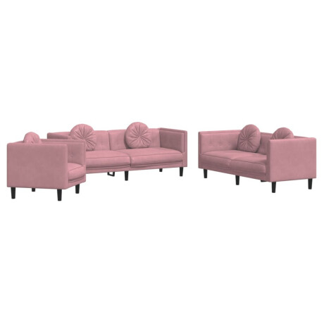 vidaXL 3-delige Loungeset met kussens fluweel roze afbeelding2 - 1