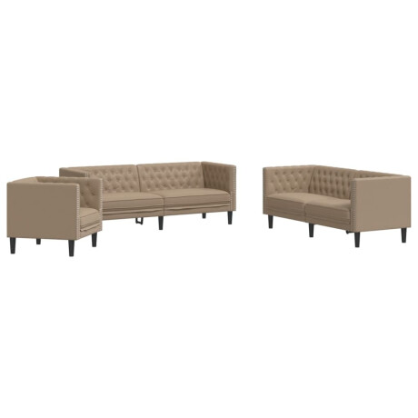 vidaXL 3-delige Loungeset Chesterfield-stijl kunstleer cappuccinokleur afbeelding2 - 1