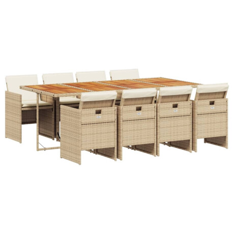 vidaXL 9-delige Tuinset met kussens poly rattan beige afbeelding2 - 1