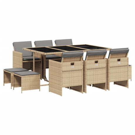 vidaXL 11-delige Tuinset met kussens poly rattan gemengd beige afbeelding2 - 1