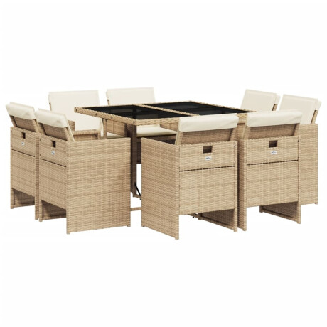 vidaXL 9-delige Tuinset met kussens poly rattan beige afbeelding2 - 1
