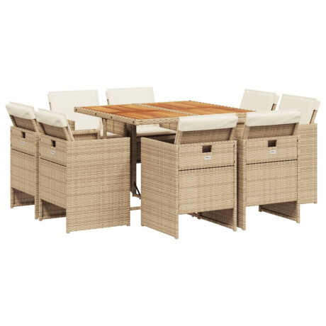 vidaXL 9-delige Tuinset met kussens poly rattan beige afbeelding2 - 1