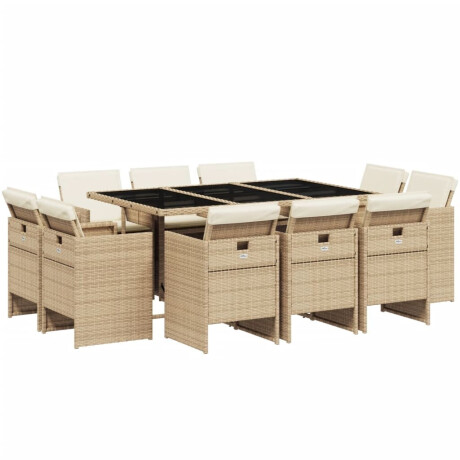 vidaXL 11-delige Tuinset met kussens poly rattan beige afbeelding2 - 1