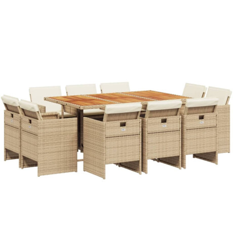 vidaXL 11-delige Tuinset met kussens poly rattan beige afbeelding2 - 1