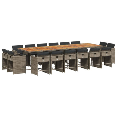 vidaXL 17-delige Tuinset met kussens poly rattan grijs afbeelding2 - 1