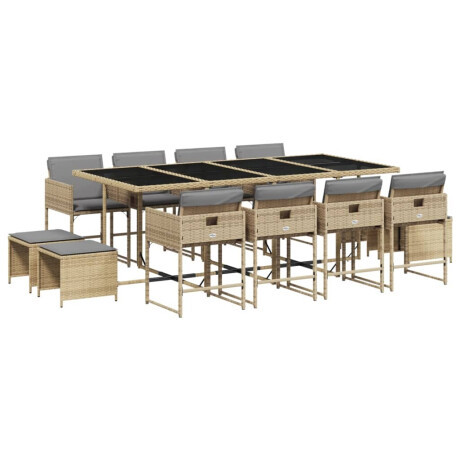 vidaXL 13-delige Tuinset met kussens poly rattan gemengd beige afbeelding2 - 1