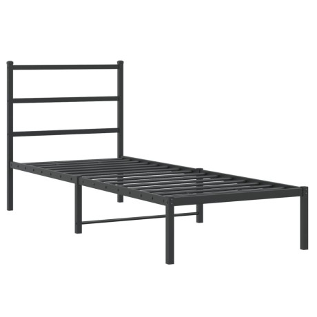 vidaXL Bedframe met hoofdbord metaal zwart 75x190 cm afbeelding2 - 1