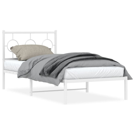 vidaXL Bedframe met hoofdbord metaal wit 90x190 cm afbeelding2 - 1