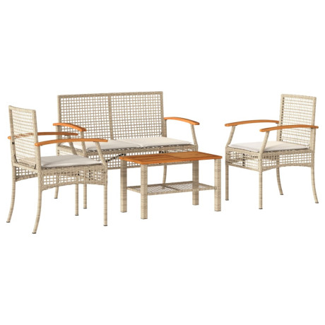 vidaXL 4-delige Loungeset met kussens poly rattan beige afbeelding2 - 1