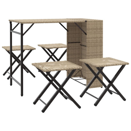 vidaXL 5-delige Tuinset inklapbaar poly rattan beige afbeelding2 - 1