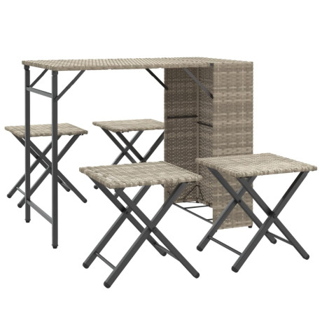 vidaXL 5-delige Tuinset inklapbaar poly rattan lichtgrijs afbeelding2 - 1