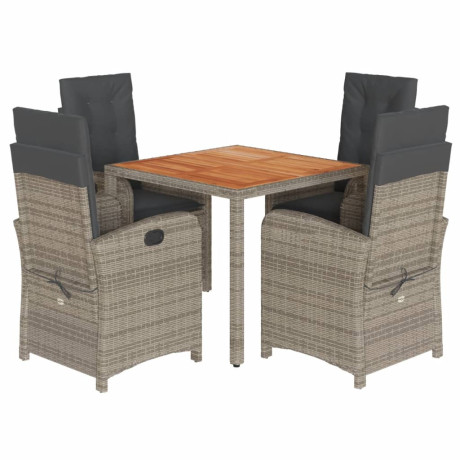 vidaXL 5-delige Tuinset met kussens poly rattan grijs afbeelding2 - 1