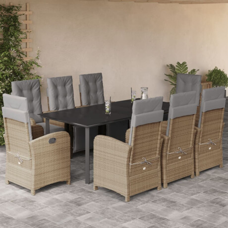 vidaXL 9-delige Tuinset met kussens poly rattan beige afbeelding2 - 1