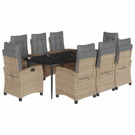 vidaXL 9-delige Tuinset met kussens poly rattan gemengd beige afbeelding2 - 1