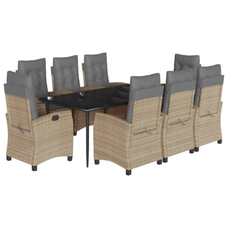 vidaXL 9-delige Tuinset met kussens poly rattan gemengd beige afbeelding2 - 1