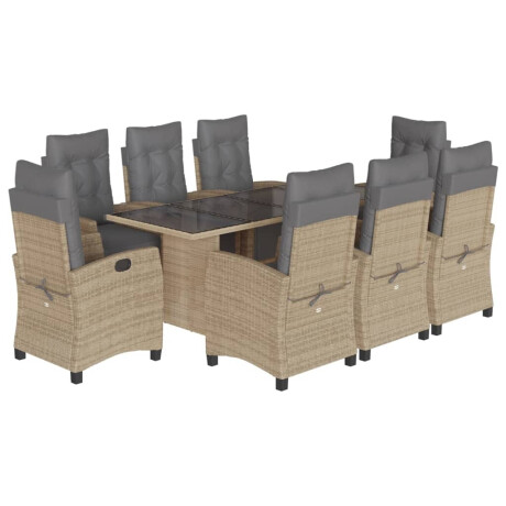 vidaXL 9-delige Tuinset met kussens poly rattan gemengd beige afbeelding2 - 1