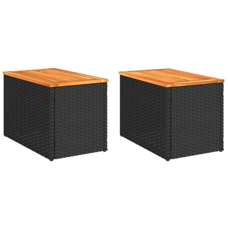 vidaXL Tuinbijzettafels 2 st 55x34x37 cm hout poly rattan zwart afbeelding2 - 1