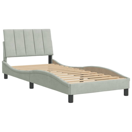 vidaXL Bedframe met hoofdeinde fluweel lichtgrijs 90x190 cm afbeelding2 - 1