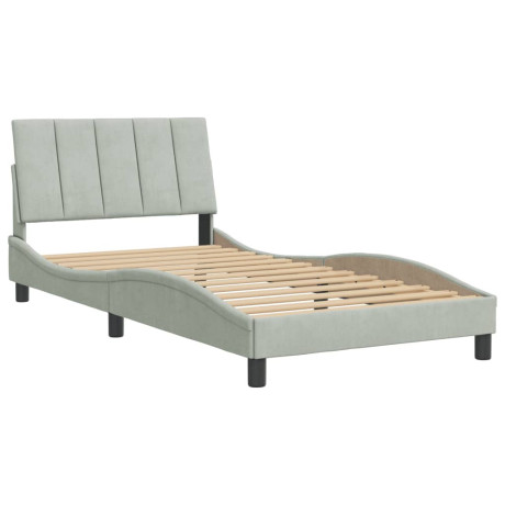 vidaXL Bedframe met hoofdeinde fluweel lichtgrijs 100x200 cm afbeelding2 - 1