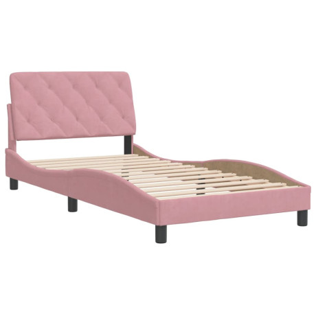 vidaXL Bedframe met hoofdeinde fluweel roze 100x200 cm afbeelding2 - 1