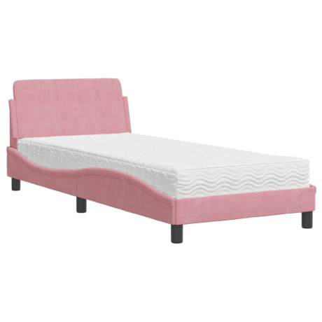 vidaXL Bed met matras fluweel roze 90x200 cm afbeelding2 - 1