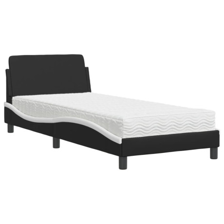 vidaXL Bed met matras kunstleer zwart en wit 90x200 cm afbeelding2 - 1