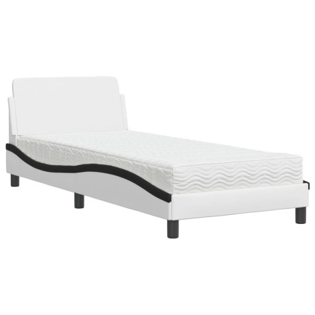 vidaXL Bed met matras kunstleer zwart en wit 90x200 cm afbeelding2 - 1