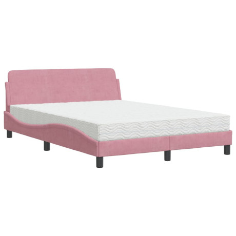 vidaXL Bed met matras fluweel roze 140x200 cm afbeelding2 - 1