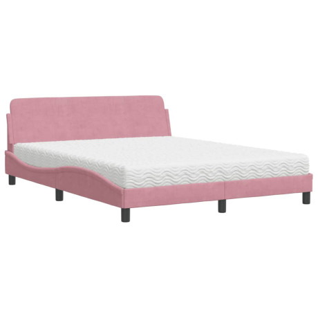 vidaXL Bed met matras fluweel roze 160x200 cm afbeelding2 - 1