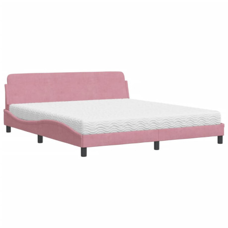 vidaXL Bed met matras fluweel roze 180x200 cm afbeelding2 - 1