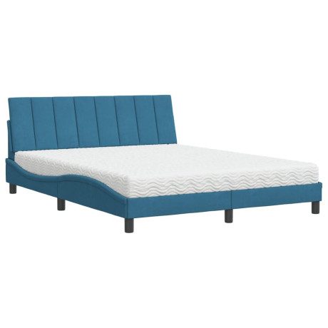 vidaXL Bed met matras fluweel blauw 160x200 cm afbeelding2 - 1