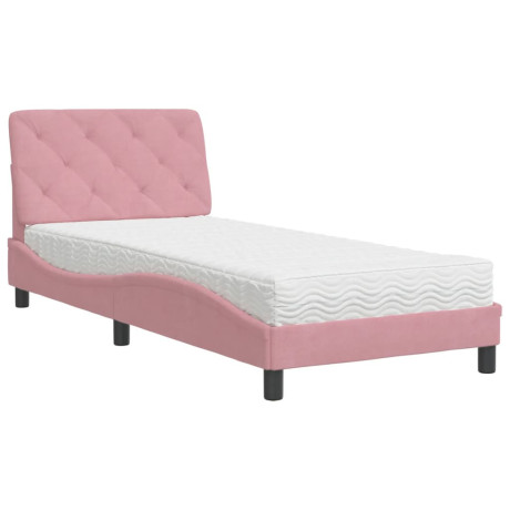 vidaXL Bed met matras fluweel roze 90x200 cm afbeelding2 - 1