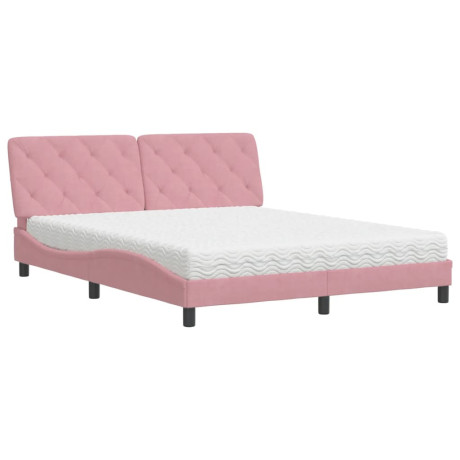 vidaXL Bed met matras fluweel roze 160x200 cm afbeelding2 - 1