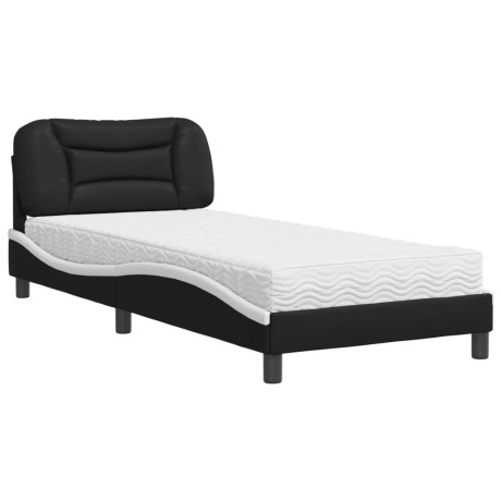 vidaXL Bed met matras kunstleer zwart en wit 90x200 cm afbeelding2 - 1