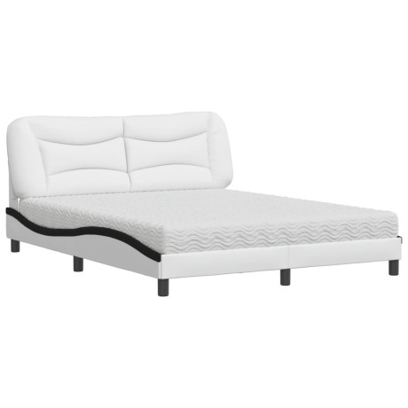 vidaXL Bed met matras "Hvar" kunstleer wit en zwart 160x200 cm afbeelding2 - 1