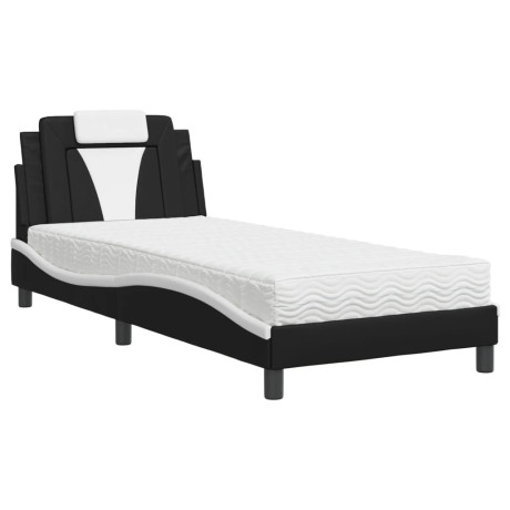 vidaXL Bed met matras kunstleer zwart en wit 90x200 cm afbeelding2 - 1