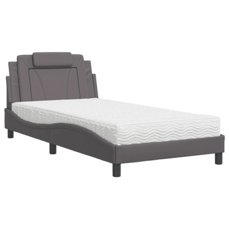 vidaXL Bed met matras kunstleer grijs 100x200 cm afbeelding2 - 1