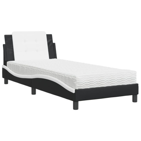 vidaXL Bed met matras kunstleer zwart en wit 90x200 cm afbeelding2 - 1