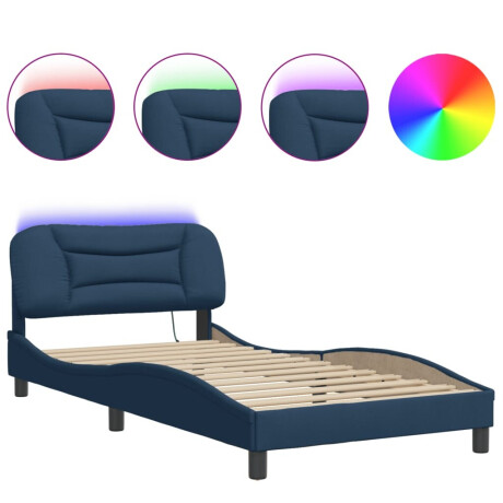 vidaXL Bedframe met LED zonder matras "Hvar" 100x200 cm stof blauw afbeelding2 - 1