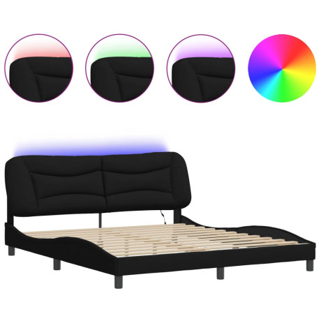 vidaXL Bedframe met LED zonder matras "Hvar" 180x200 cm stof zwart afbeelding2 - 1