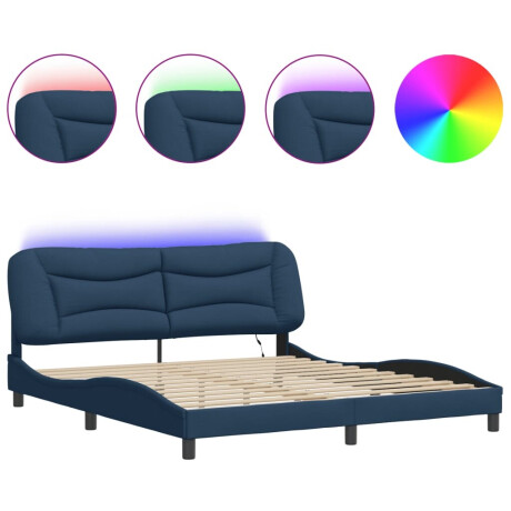 vidaXL Bedframe met LED zonder matras "Hvar" 180x200 cm stof blauw afbeelding2 - 1